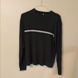 Black and White Crewneck Sweater with Stripe Detail